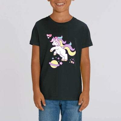 t-shirt licorne enfant noir espace féerique coton bio 
