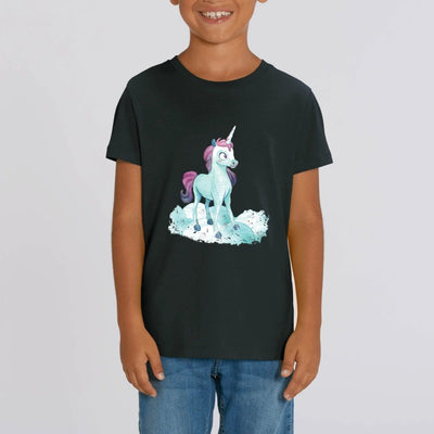 t-shirt licorne enfant noir nuage merveilleux coton bio 