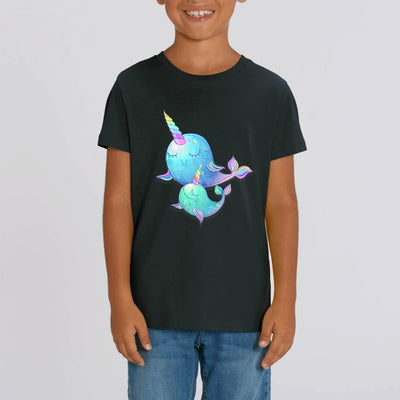 t-shirt licorne enfant noir licorne de mer et bébé coton bio