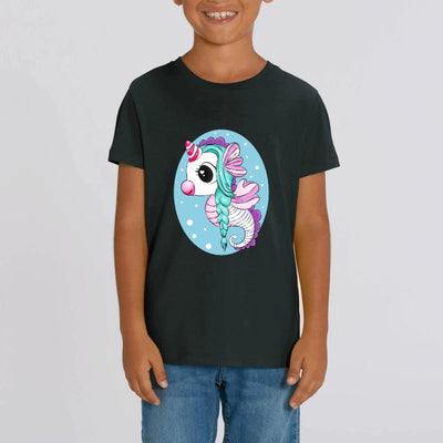 t-shirt licorne enfant noir seahorse hyppocorne coton bio