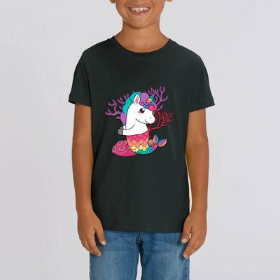 t-shirt licorne enfant noir sirène coton bio