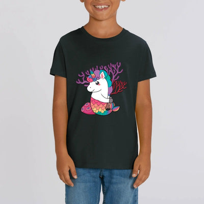 t-shirt licorne enfant noir sirène magique coton bio