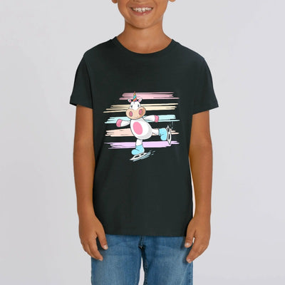 t-shirt licorne enfant noir patin à glace coton bio 