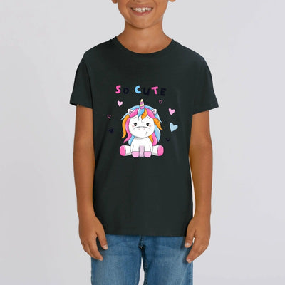 t-shirt licorne enfant noir so cute coton bio