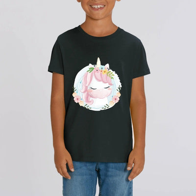 t-shirt licorne enfant noir mignonne coton bio