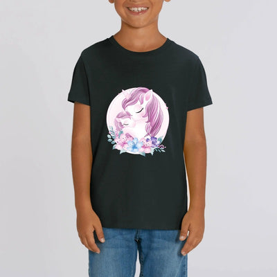 t-shirt licorne enfant noir amour de licornes coton bio