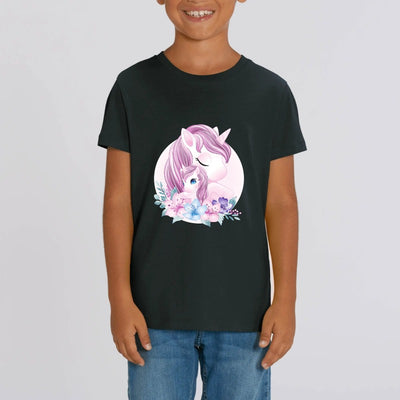 t-shirt licorne enfant noir amour mère fille coton bio