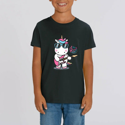 t-shirt licorne enfant noir play the guitar coton bio 