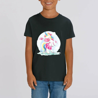 t-shirt licorne enfant noir je suis une princesse coton bio