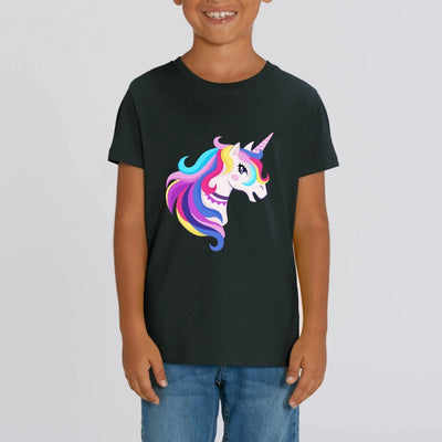 t-shirt licorne enfant noir licorne flamboyante coton bio 
