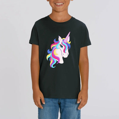 t-shirt licorne enfant noir licorne éblouissante coton bio 
