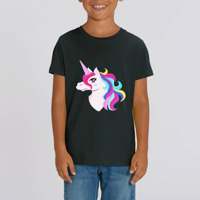t-shirt licorne enfant noir licorne pétillante coton bio 