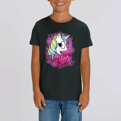 t-shirt licorne enfant noir unicorn are real coton bio 