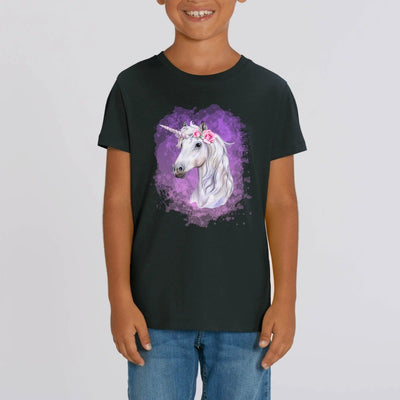 t-shirt licorne enfant noir reine licorne coton bio