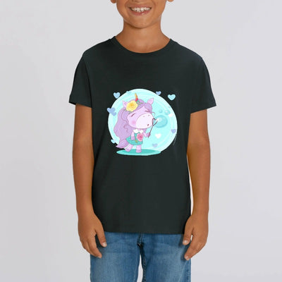 t-shirt licorne enfant noir bulles de savon coton bio