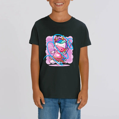 t-shirt licorne enfant noir gymnastique coton bio
