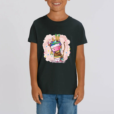 t-shirt licorne enfant noir indienne fantastique coton bio 