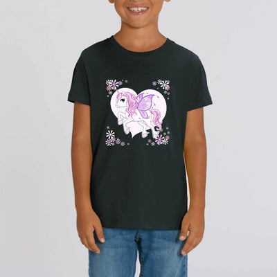 t-shirt licorne ailée enfant noir coton bio 