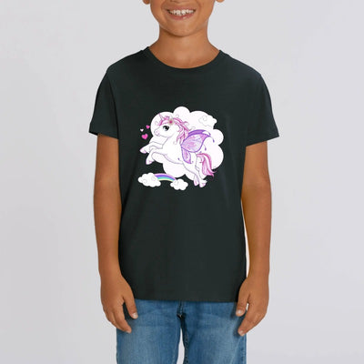 T-shirt licorne papillon enfant noir coton bio 
