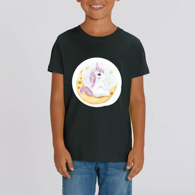 t-shirt licorne enfant noir assise coton bio 