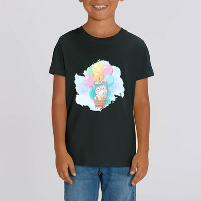 t-shirt licorne enfant noir voyage ballon coton bio 