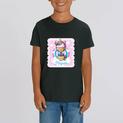 t-shirt licorne enfant noir sucre d'orge coton bio