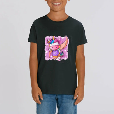 t-shirt licorne enfant noir super girl coton bio