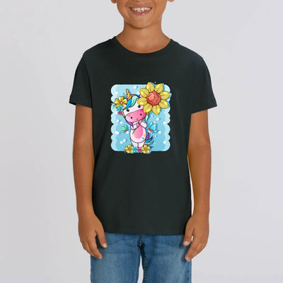 t-shirt licorne enfant noir tournesol magique coton bio