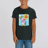 t-shirt licorne enfant noir tournesol magique coton bio