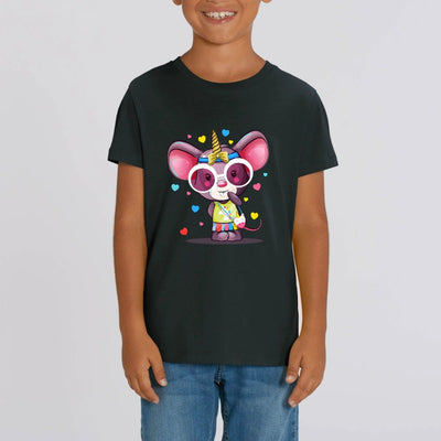 t-shirt licorne enfant noir souricorn coton bio