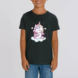 t-shirt licorne enfant noir caticorn cake coton bio