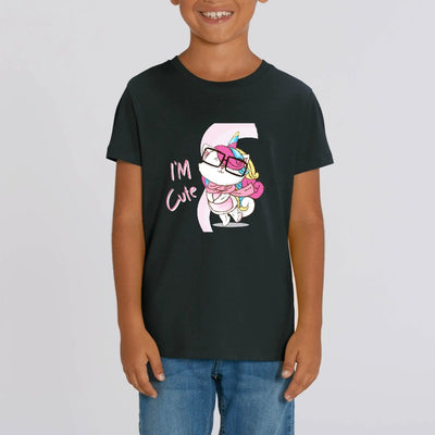 t-shirt licorne enfant noir cute caticorn coton bio