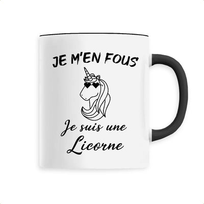 Mug licorne anse noire m'en fous suis une licorne