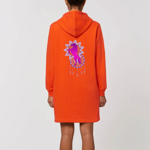 Robe hoodie licorne mandala orange coton bio