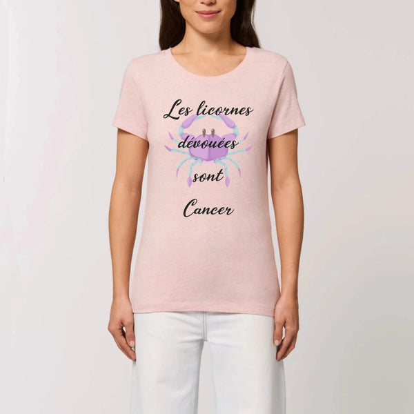 T-shirt licornes dévouées sont Cancer rose coton bio