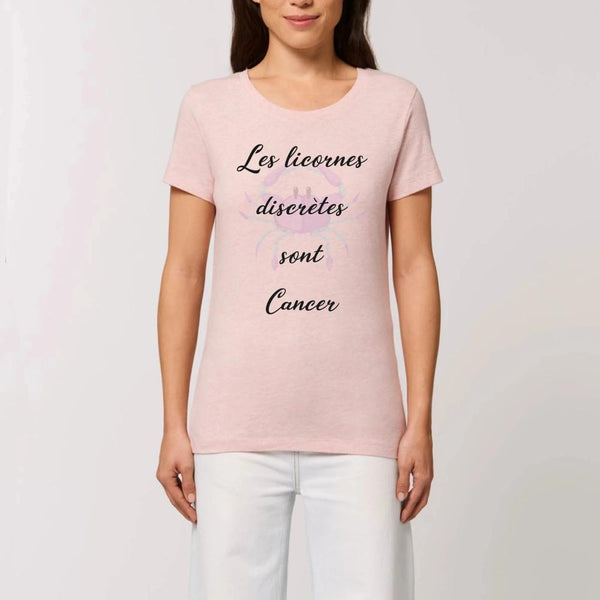 T-shirt licornes discrètes sont Cancer rose coton bio 