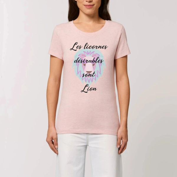 T-shirt licornes désirables sont Lion rose coton bio 