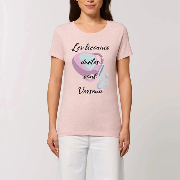 T-shirt licornes drôles sont verseau rose coton bio 