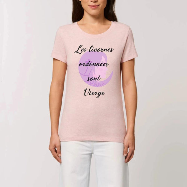 T-shirt licornes ordonnées Vierge XS S M L XL rose coton bio