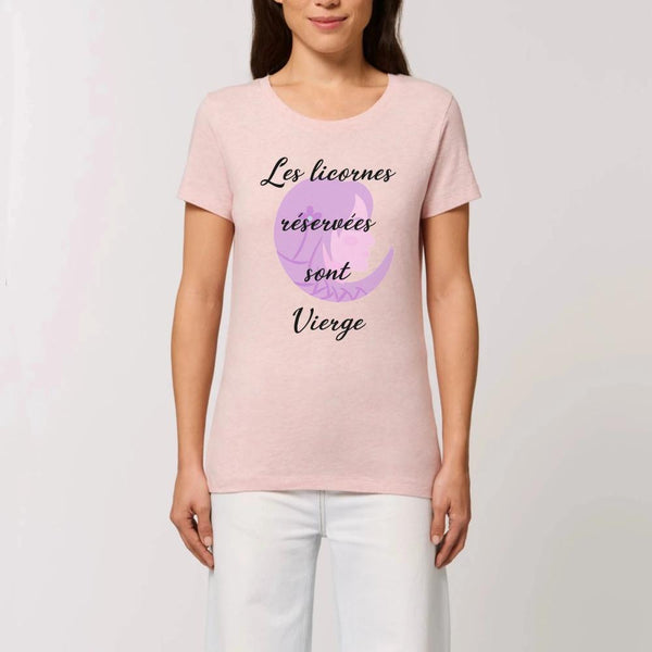 T-shirt licornes réservées Vierge rose XS S M L XL coton bio