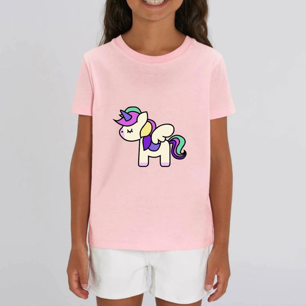T-shirt licorne cute enfant rose coton bio 