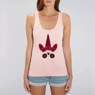 Débardeur licorne gothique crâne mexicain rose coton bio 
