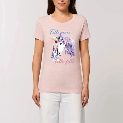 T-shirt licorne telle mère telle fille rose coton bio 