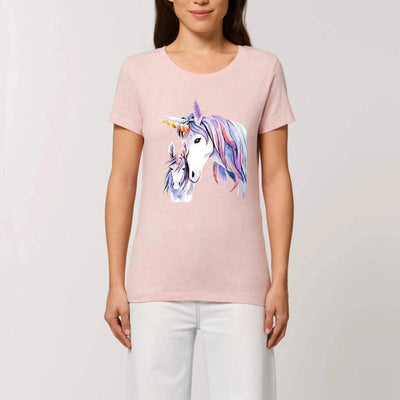 T-shirt licorne mère fille femme rose coton bio 
