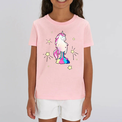 t-shirt licorne qui pète enfant rose coton bio