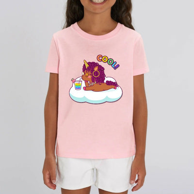 t-shirt licorne cool curly enfant rose coton bio