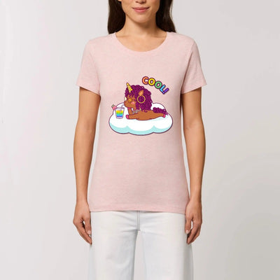 t-shirt licorne cool curly femme rose coton bio