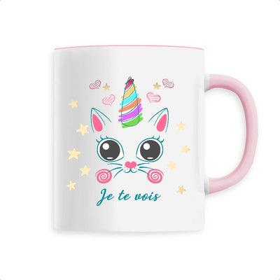 Mug licorne caticorn je te vois rose