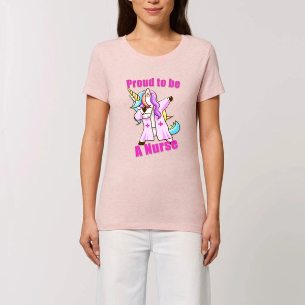 t-shirt licorne proud to be a nurse rose coton bio