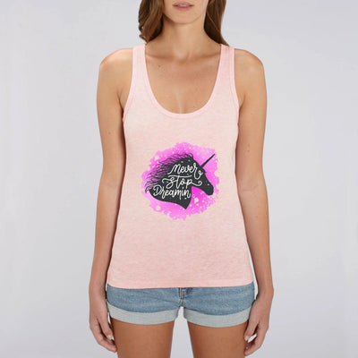 Débardeur licorne never stop dreaming rose coton bio